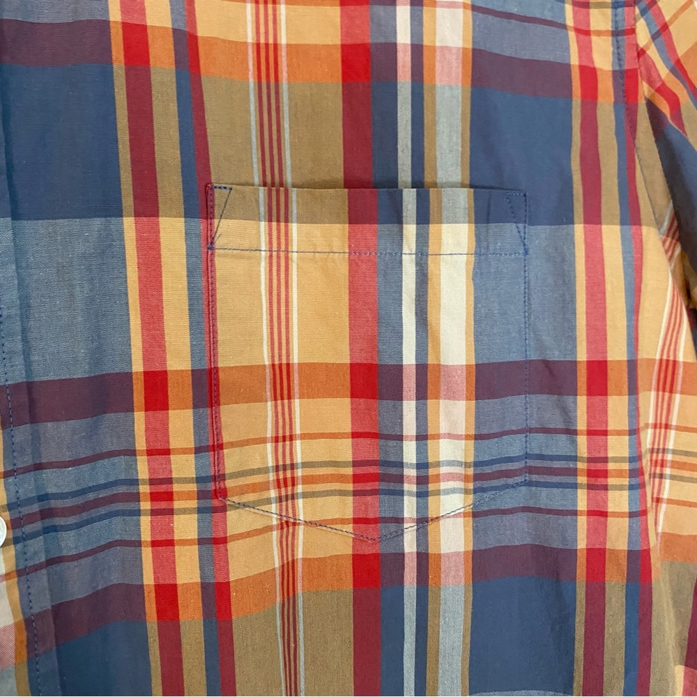 J Crew Short Sleeve Button Down Shirt Mens XL Tan Gray Plaid Preppy Slim Fit - Picture 5 of 8